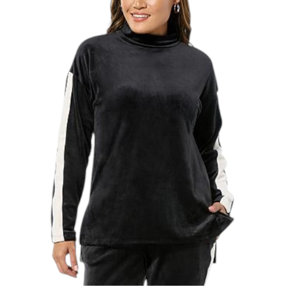 Comfort Code Women's Plush Velour Mock-Neck Pullover Top Black - Regular